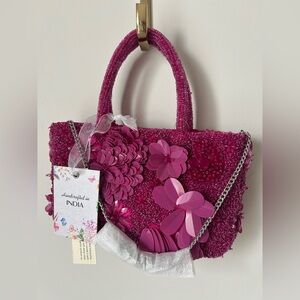 Viral beaded Made in India Pink Floral crossbody and handbag
